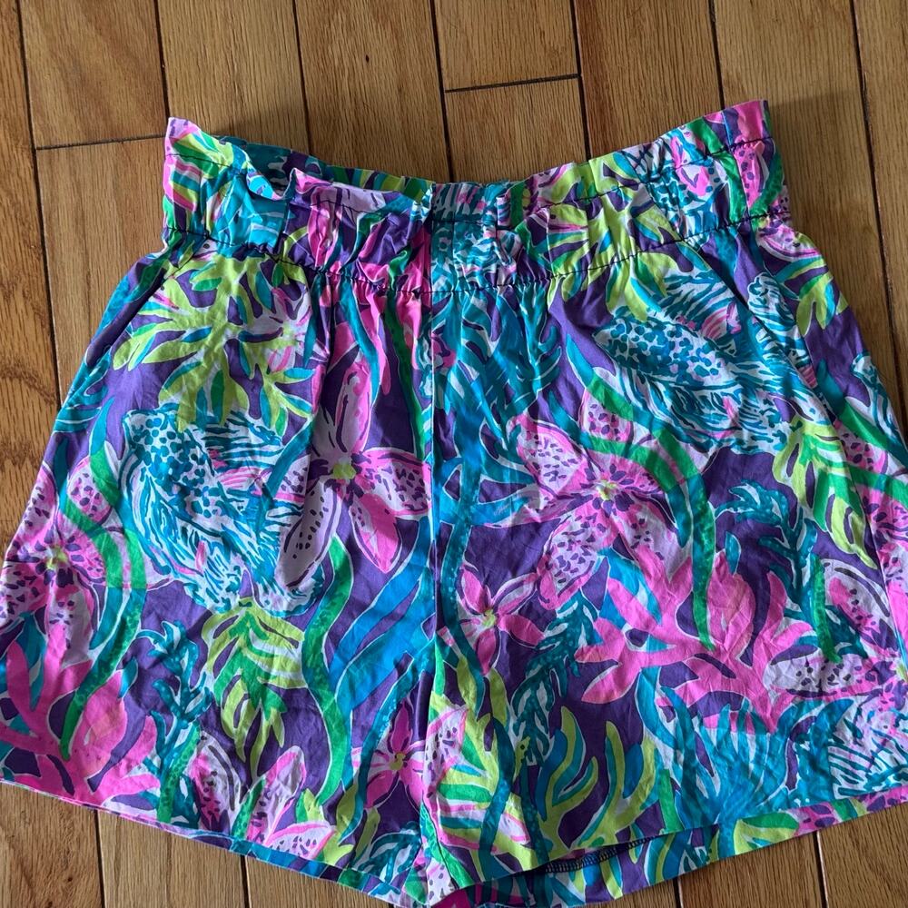 Lilly Pulitzer Tropical Floral High Waist Shorts Pink Purple Women’s Small - Picture 3 of 11